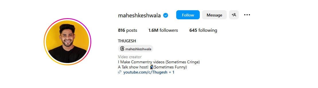 Thugesh Instagram Income